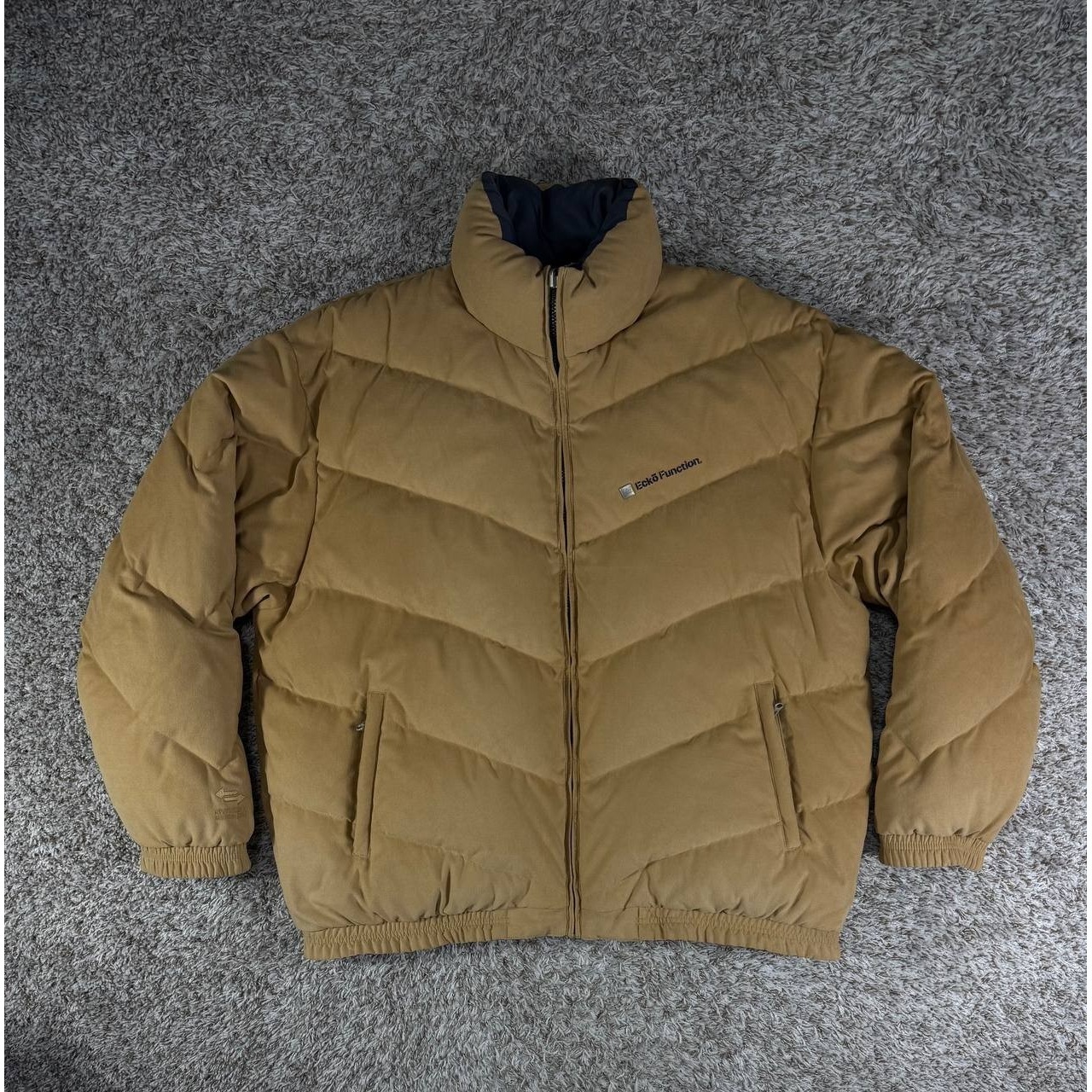 Vintage Ecko Function Men's Reversible Down Puffer Jacket Beige Navy 2xl Y2k